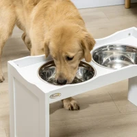 PawHut Estação de Alimentação Suporte para Tigelas 2 Comedouros de 2 L Cada Aço Inoxidável para Cães Grandes 63x30x24 cm Branco(m-4)