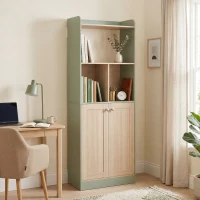 HOMCOM Bibliothèque à 5 niveaux, meuble de rangement, étagère à livres avec 2 portes, 60 x 30 x 161,2 cm vert et bois naturel(m-10)