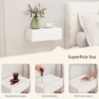 HOMCOM Set de 2 Mesillas de Noche de Pared Mesitas de Noche Flotantes con 1 Cajón para Dormitorio 40x30x15 cm Blanco(m-6)