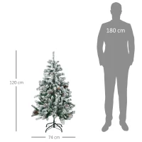 HOMCOM Sapin de Noël artificiel avec 28 pommes de pin 269 branches enneigées support en acier socle pliable hauteur 120 cm vert(m-3)