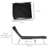 Outsunny Șezlong Pliabil cu Spătar Reglabil pe 5 Niveluri și Pernă, Șezlong de Grădină cu Material Texteline, pentru Plajă Piscină Grădină, 182x56x28 cm, Negru(m-3)