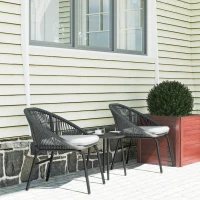 Outsunny Set da Giardino con 2 Sedie con Cuscino e Tavolino da Caffè in Acciaio e Rattan PE, Nero(m-10)