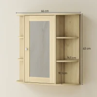 HOMCOM Armario de Baño con Espejo Armario de Pared con Estantes Abiertos 66x17x63 cm Natural(m-3)