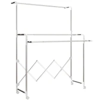HOMCOM Stendibiancheria Pieghevole con 3 Barre Regolabili, Ruote Girevoli e Struttura in Acciaio Inox, Argento(m-1)