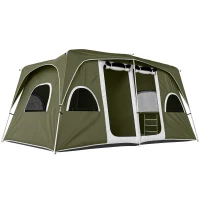 Outsunny Camping Tent, Family Tent 4-8 Person 2 Room, with Large Mesh Windows, Easy Set Up for Backpacking Hiking Outdoor, Green(m-1)