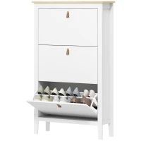 HOMCOM Meuble à chaussures 21 paires, armoire à chaussures avec 3 tiroirs rabattables, étagères amovibles et réglables, blanc(m-13)