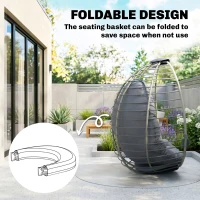 Outsunny PE Rattan Swing Chair, Outdoor Hanging Chair with Metal Stand, Thick Padded Cushion, Foldable Basket and Cup Holder, for Indoor and Outdoor, Grey(m-5)
