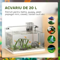 PawHut Acvariu din sticlă cu lumini LED de 20L, filtru și pompă de apă, 38x26x27 cm, alb(m-6)