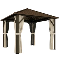 Outsunny Gartenpavillon ca. 3 x 3 m Aluminium Pavillon mit Stahldach Hardtop Moskitonetz 4 Seitenteile, UPF50+(m-1)
