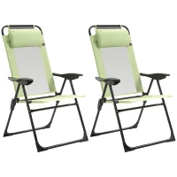 Outsunny Folding Garden Chairs Set of 2, 5-Position Recliner Camping Chair with High Back, All Weather Texteline Seat, Portable Outdoor Dining Chairs with Headrests for Patio, Picnic, Green(m-11)