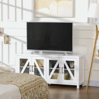 HOMCOM Mueble TV de Salón Mesa para Televisores de hasta 58" con 4 Puertas de Vidrio Estantes Ajustables 130x35x60 cm Blanco(m-10)
