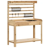 Outsunny Pflanztisch Arbeitstisch, Spüle und 2 Pflanzkästen, Massivholz, 107,5 cm x 46 cm x 142 cm, Natur(m-1)