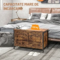 HOMCOM Ladă de depozitare din lemn de 95L, stil industrial, cu capac și balama de siguranță, 80x40x49cm, maro(m-7)