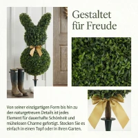 HOMCOM Künstlicher Buchsbaum in Hasenform, 740 Blätter, Kunstpflanze für Innen- und Außenbereich, mit Bodenanker, 83 cm, Grün(m-4)