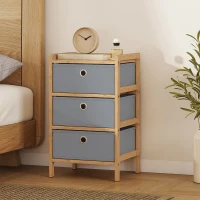 HOMCOM Chest of Drawers, 3 Fabric Drawers Narrow Dresser with Bamboo Frame, Light Grey(m-10)