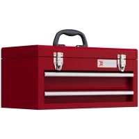 DURHAND Lockable Metal Tool Box, 2 Drawer Tool Chest with Latches, Handle, Ball Bearing Runners, Red(m-1)