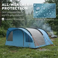 Outsunny 4 Person Easy Setup Family Camping Tent with 2 Rooms, Waterproof Tunnel Tent w/ Sewn In Groundsheet, Sky Blue & Grey(m-5)