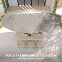 Outsunny Grande Parasol de Jardin Exterieur 4,6 x 2,7 m avec Pied en Croix, Parasol Double avec Manivelle, pour Terrasse, Café(m-4)