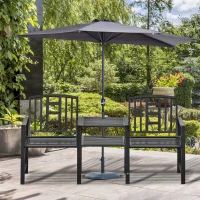 Outsunny Panchina da Giardino Moderna 2 Posti con Tavolino e Foro per Ombrellone Arredamento da Esterno 165x56x85.5cm Nero(m-14)