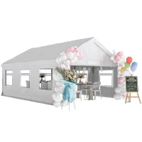 Outsunny Cort Petreceri, Pavilion Grădină cu Pereți Laterali, 2 Uși Fermoar și 6 Ferestre, 4x6 m, Oțel Galvanizat, Alb(m-11)