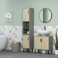 kleankin Bathroom Furniture Set with Doors, Tall Bathroom Cabinet with Adjustable Shelves, Under Sink Cabinet, Grey(m-2)