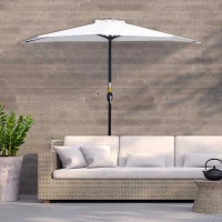 Outsunny Umbrelă de Terasă în Formă de Semilună cu Deschidere cu Manivelă și Stâlp în 2 Secțiuni, 2,6x1,35 m, Albă(m-10)