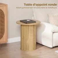 HOMCOM Table d'appoint ronde Ø 48 cm, table basse avec pieds cannelés pour salon, chambre ou petit espace, chêne(m-4)
