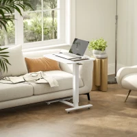 HOMCOM Mesa para Ficar em Pé Regulável em Altura incl. 4 Rodas Forma em C 65 cm x 48 cm x 73-110 cm Branco(m-2)