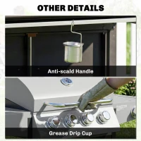 Outsunny 4+1 Burner Gas BBQ Grill with Side Burner, 14.5 kW Steel Portable Gas Barbecue Grill with Built-in Thermometer, Lid(m-8)