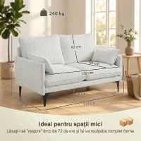 HOMCOM Canapea 2 Locuri cu Brațe, Perne Groase și 2 Perne, 131x78x83 cm, Alb(m-3)