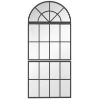 HOMCOM Large Arched Wall Mirror with Metal Grid, 3-Piece Split Window Mirrors, 120 x 54 cm, Black(m-1)