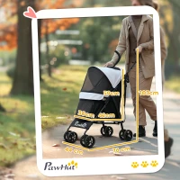 PawHut Passeggino per Cani con 2 Finestre a Rete, in Acciaio e Tessuto Oxford, 76x44x103 cm, Nero e Grigio Chiaro(m-3)