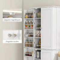 HOMCOM Armoire de cuisine buffet cuisine avec placards, étagère réglable et porte-épices, 60 x 35 x 166 cm, blanc(m-7)