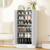 HOMCOM Zapatero Entrada Recibidor con 2 Puertas 6 Estantes Ajustables para 14 Pares de Zapatos 55x35x108 cm Blanco(m-8)