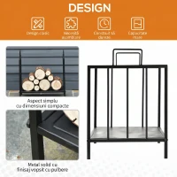 Outsunny Suport pentru lemne de foc, greutate maximă 25kg, pentru interior și exterior, cu 2 mânere, din metal, 44.5x33x46.5 cm, negru(m-7)