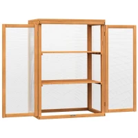 Outsunny Invernadero de Jardín de Madera y Policarbonato Invernadero Vivero Casero con 3 Estantes 2 Puertas y Tapa Abatible para Cultivo de Plantas Terraza Patio 76x47x110 cm Natural(m-11)