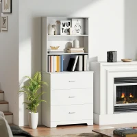 HOMCOM, Bibliotecă de perete, cu 3 rafturi deschise și 3 sertare, din lemn, 79x39,5x182,2 cm, alb(m-2)