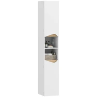 HOMCOM Badezimmerschrank Schmal Hochschrank mit 2 Türen, 2 Offenen Fächern, für Badezimmer 30 x 34,6 x 182 cm Weiß(m-12)