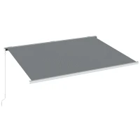 Outsunny 4x3m Full Cassette Electric/Manual Retractable Awning with LED Light and Remote Controller, Sun Canopies for Patio Door Window, Grey(m-1)