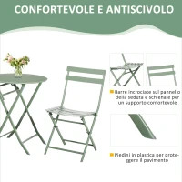 Outsunny Set da Giardino 3 Pezzi Pieghevoli in Acciaio, 2 Sedie 42x50x81 cm e Tavolino Ø60x71 cm, Verde(m-6)