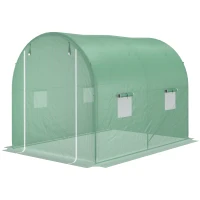 Outsunny Estufa Túnel para Jardim Área ao Solo 6 m² 3L x 2l x 2,10H m Estrutura Tubular Reforçada Porta com Zíper 4 Janelas Enroláveis Estrutura Metálica Verde(m-8)