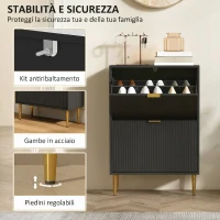 HOMCOM Scarpiera Slim per 12 Paia di Scarpe con 2 Cassetti a Ribalta e Ripiani Regolabili, 60x24x91.5 cm, Nero(m-7)