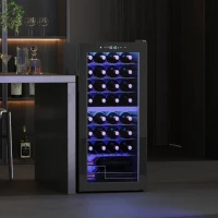 HOMCOM 32-Bottle Narrow Wine Fridge, with Lights - Black(m-2)