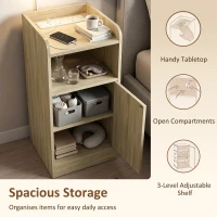 HOMCOM Slim Bedside Table Set of 2 with Charging Station, Narrow Bedside Cabinet with Adjustable Shelf, Oak(m-6)