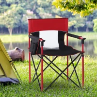 Outsunny Folding Fishing Camping Chair Portable Picnic Armchair Director Seat Oxford Metal Frame with Cup Holder, Phone Pocket - Red(m-2)