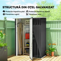 Outsunny Magazie pentru Unelte din Metal cu Acoperiș Înclinat și Ușă Blocabilă, 142x86x189 cm, Gri Închis(m-4)