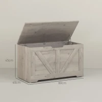 HOMCOM 100L Home Storage Box, with Safety Hinge - Grey Wood-Effect(m-3)