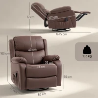 HOMCOM Poltrona Relax Reclinabile con 8 Punti Massaggianti, Riscaldanti e Poggiapiedi, 87x97X100 cm, Marrone(m-3)