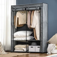 HOMCOM Schrank aus Stoff, Aufbewahrungslösung, 4 Regale,  2 Kleiderstangen, Grau(m-10)