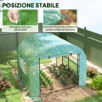 Outsunny Serra a Tunnel per Orto 3x3x2 m in Acciaio e PE Anti UV con Porte Avvolgibili e Finestre, Verde(m-7)